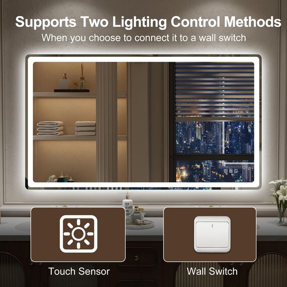 STARLEAD Badezimmerspiegel-mit-Beleuchtung 140x80cm, Großer LED-Spiegel-Bad mit Entfoggen, Bluetooth, Dimmbar, 3 Farbtemperaturen, Speicherfunktion, IP44 Hartglas Badspiegel, Horizontal/Vertikal