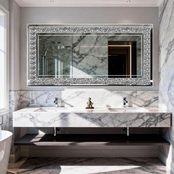 Artloge Wandspiegel Kristall Spiegel Silber: Luxus Groß Wohnzimmerspiegel mit Rechteckiger Rahmen, Modern HD Dekospiegel 120×60cm für Wohnzimmer Schlafzimmer