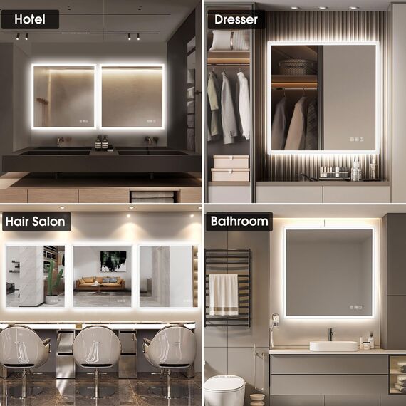 STARLEAD Badspiegel-mit-Beleuchtung 80x80 cm, LED-Spiegel-Bad-mit Bluetooth, Entfoggen, IP44 Badezimmer-Spiegel-mit-Licht 3 Farbtemperaturen, Dimmbar, Speicherfunktion, HD Hartglas