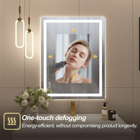 STARLEAD Bad-Spiegel-mit-Beleuchtung 60x80cm, Badezimmerspiegel-mit-licht und Entfoggen, Bluetooth, Dimmbar, 3 Farbtemperaturen, Speicherfunktion, IP44 Hartglas Spiegel-Bad, Horizontal/Vertikal