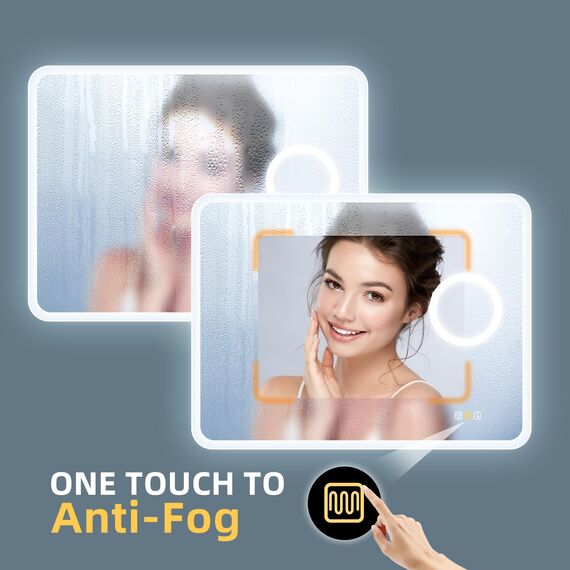 STARLEAD LED-Badspiegel-mit-Bluetooth und 5X Lupe, 60x80cm Spiegel-Bad-mit-Beleuchtung, Entfoggen, Dimmbar, 3 Farbtemperaturen, Speicherfunktion, IP44, Hartglas