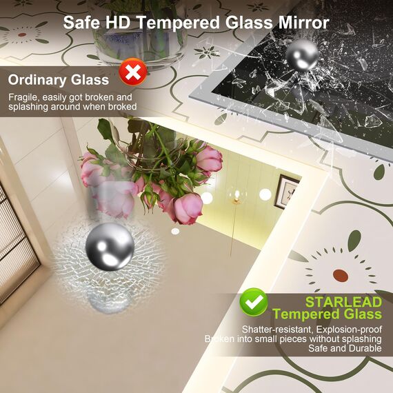 STARLEAD Badspiegel-mit-Beleuchtung 80x80 cm, LED-Spiegel-Bad-mit Bluetooth, Entfoggen, IP44 Badezimmer-Spiegel-mit-Licht 3 Farbtemperaturen, Dimmbar, Speicherfunktion, HD Hartglas