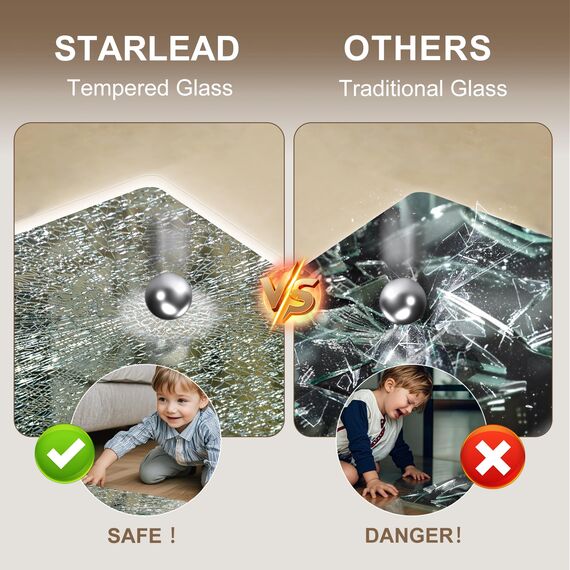 STARLEAD Badspiegel-mit-Beleuchtung 140x80cm, Badezimmerspiegel mit Entfoggen, Bluetooth, Dimmbar, 3 Lichtfarben, Speicherfunktion, IP44 Hartglas Großer Spiegel-Bad, Horizontal/Vertikal