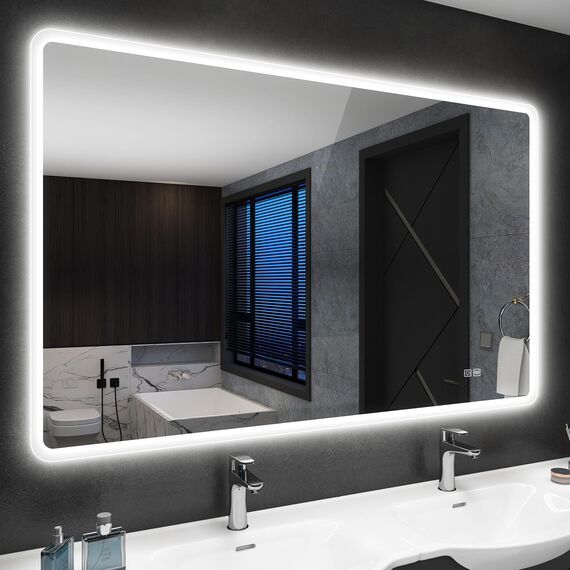 STARLEAD Badspiegel-mit-Beleuchtung 100x70cm, Dimmbar, 3 Lichtfarben 3000K-6500K, Badezimmerspiegel mit Entfoggen, Speicherfunktion, IP44 LED-Spiegel-Bad, HD Hartglas, Horizontal/Vertikal