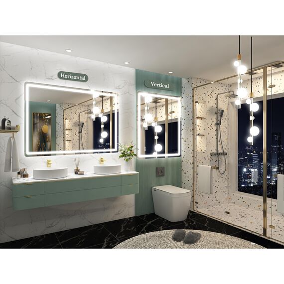 STARLEAD Badspiegel-mit-Beleuchtung 100x70cm, Spiegel-mit-Beleuchtung und Entfoggen, Dimmbar, 3 Farbtemperaturen 3000K-6500K, Speicherfunktion, IP44 LED-Badspiegel, Horizontal/Vertikal