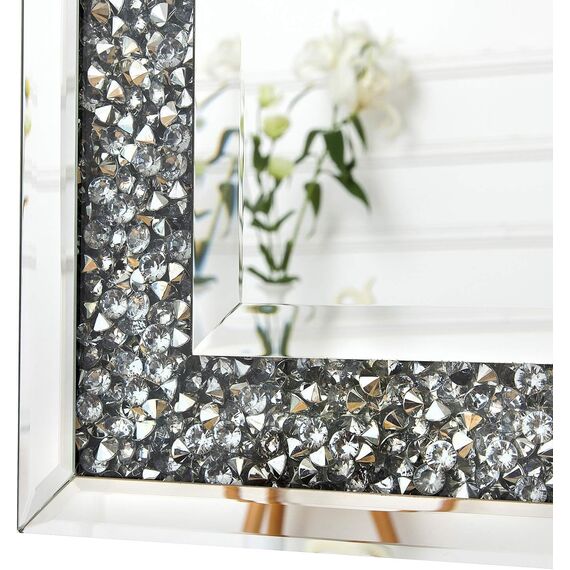 Artloge Wandspiegel Kristall Spiegel Silber: Luxus Groß Wohnzimmerspiegel mit Rechteckiger Rahmen, Modern HD Dekospiegel 120×60cm für Wohnzimmer Schlafzimmer