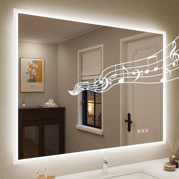 STARLEAD Badspiegel-mit-Beleuchtung 60x80 cm, LED-Bad-Spiegel-mit-Licht und Bluetooth, Entfoggen, 3 Farbtemperaturen, Dimmbar, Speicherfunktion, HD Hartglas, IP44, Horizontal/Vertikal