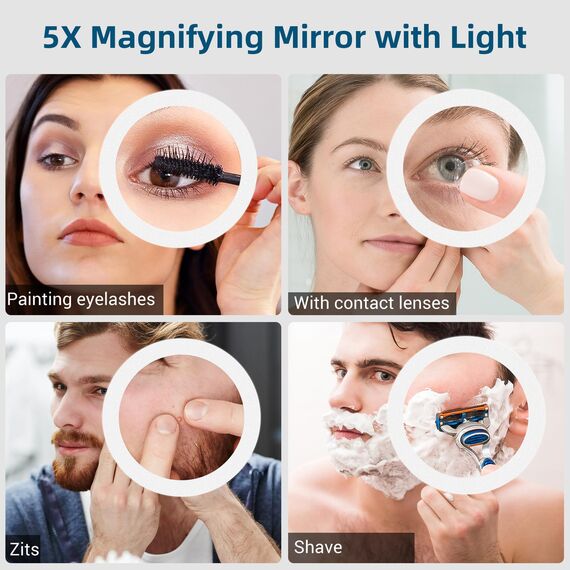 STARLEAD LED-Badspiegel-mit-Bluetooth und 5X Lupe, 70x100cm Spiegel-Bad-mit-Beleuchtung, Entfoggen, Dimmbar, 3 Farbtemperaturen, Speicherfunktion, IP44, Hartglas