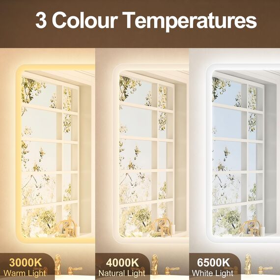 STARLEAD Badezimmerspiegel-mit-Beleuchtung 80x60cm, Dimmbar, 3 Lichtfarben, LED-Spiegel-Bad-mit-Bluetooth, Entfoggen, Speicherfunktion, IP44 Hartglas Bad-Spiegel-mit-Licht, Horizontal/Vertikal