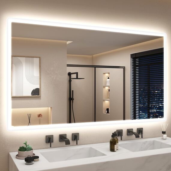 STARLEAD Badspiegel-mit-Beleuchtung 140x80cm, Badezimmerspiegel mit Entfoggen, Bluetooth, Dimmbar, 3 Lichtfarben, Speicherfunktion, IP44 Hartglas Großer Spiegel-Bad, Horizontal/Vertikal