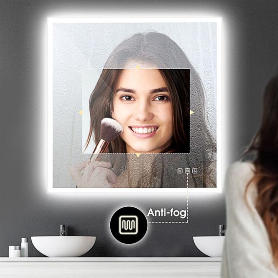 STARLEAD Badspiegel-mit-Beleuchtung 80x80 cm, LED-Spiegel-Bad-mit Bluetooth, Entfoggen, IP44 Badezimmer-Spiegel-mit-Licht 3 Farbtemperaturen, Dimmbar, Speicherfunktion, HD Hartglas