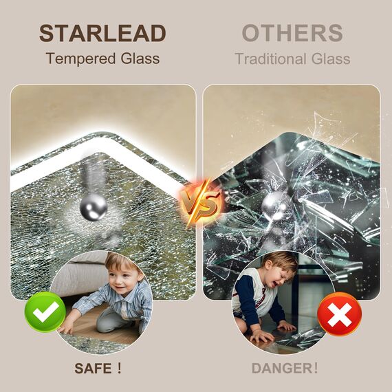 STARLEAD Badezimmerspiegel-mit-Beleuchtung 140x80cm, Großer LED-Spiegel-Bad mit Entfoggen, Bluetooth, Dimmbar, 3 Farbtemperaturen, Speicherfunktion, IP44 Hartglas Badspiegel, Horizontal/Vertikal