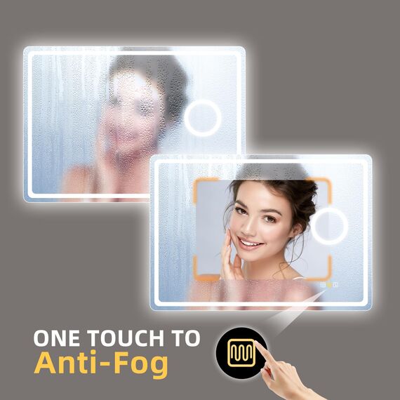 STARLEAD Badspiegel-mit-Beleuchtung 100x70cm, 5X Lupe und Bluetooth, Dimmbar, 3 Farbtemperaturen 3000K-6500K, Entfoggen, Speicherfunktion, IP44 Badezimmerspiegel, HD Hartglas, Horizontal/Vertikal