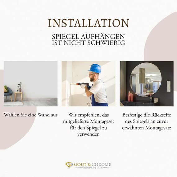 GOLD&CHROME UNIQUE DESIGN Dekorative Wandspiegel Rund ⌀90 cm Aluminiumrahmen - Spiegel Rund Weiß mit Teflon beschichtet Spiegeloberfläche - Spiegel Wand Pulverbeschichteter Spiegelrahmen 0,9 cm