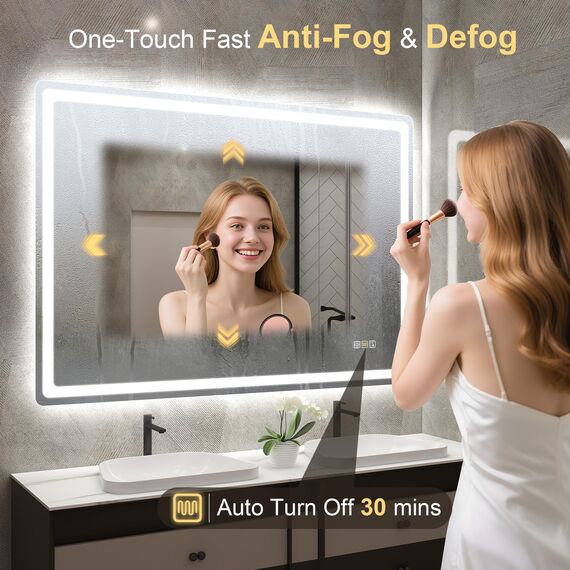 STARLEAD Bad-Spiegel-mit-Beleuchtung 100x70cm, Badezimmerspiegel-mit-licht und Entfoggen, Bluetooth, Dimmbar, 3 Farbtemperaturen, Speicherfunktion, IP44 Hartglas Spiegel-Bad, Horizontal/Vertikal