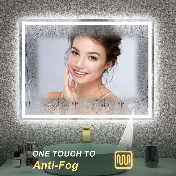 STARLEAD Badspiegel-mit-Beleuchtung 80x60cm, Dimmbar, 3 Farbtemperaturen 3000K-6500K, LED-Spiegel-Bad mit Entfoggen, Speicherfunktion, IP44 Badezimmerspiegel, Horizontal/Vertikal, Hartglas