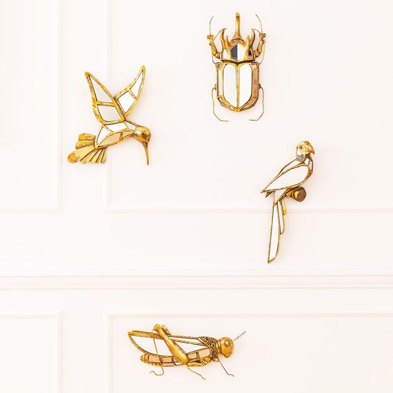 Kare Design Wandschmuck Parrot Mirror, Gold, Wand Deko, Papagei, verspiegeltes Glas, handgefertigt, 43x15x3 cm (H/B/T)