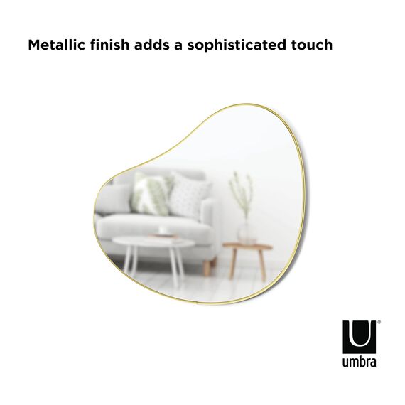 Umbra Hubba Pebble Wandspiegel - Organisch geformter Dekospiegel für Diele, Badezimmer, Wohnzimmer und Mehr, 61x91cm, Messing