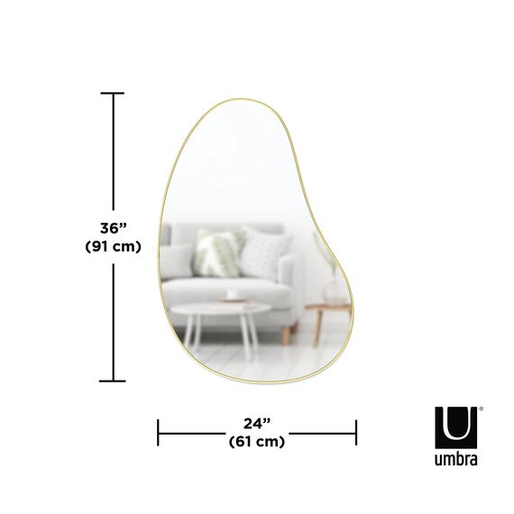 Umbra Hubba Pebble Wandspiegel - Organisch geformter Dekospiegel für Diele, Badezimmer, Wohnzimmer und Mehr, 61x91cm, Messing
