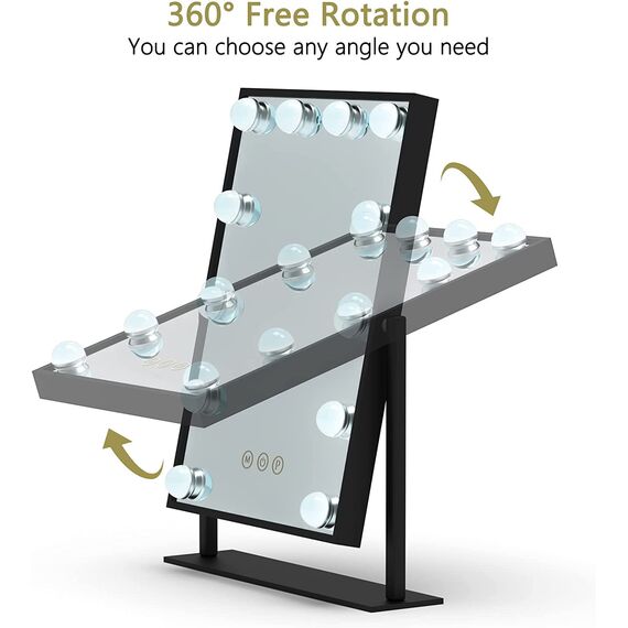 TUREWELL Hollywood Schminkspiegel mit Beleuchtung, Großer Kosmetikspiegel mit 3 Farblicht und 12 LED Licht, Touch Steuerung und 360° Drehung Tischspiegel