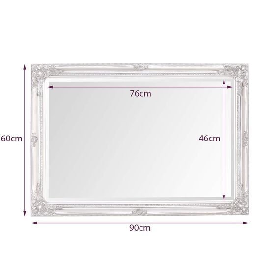 Select Mirrors Rhone Wandspiegel, französischer Vintage, Rokoko, Barockstil, Shabby-Chic-Stil, Wohnkultur, groß, 60 cm x 90 cm (2 x 3 Fuß), Antik-Silber