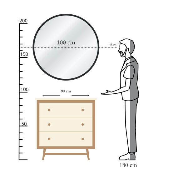 GOLD&CHROME UNIQUE DESIGN Dekorative Wandspiegel Rund ⌀100 cm Aluminiumrahmen - Spiegel Rund Gold mit Teflon beschichtet Spiegeloberfläche - Spiegel Wand Pulverbeschichteter Spiegelrahmen 0,9 cm