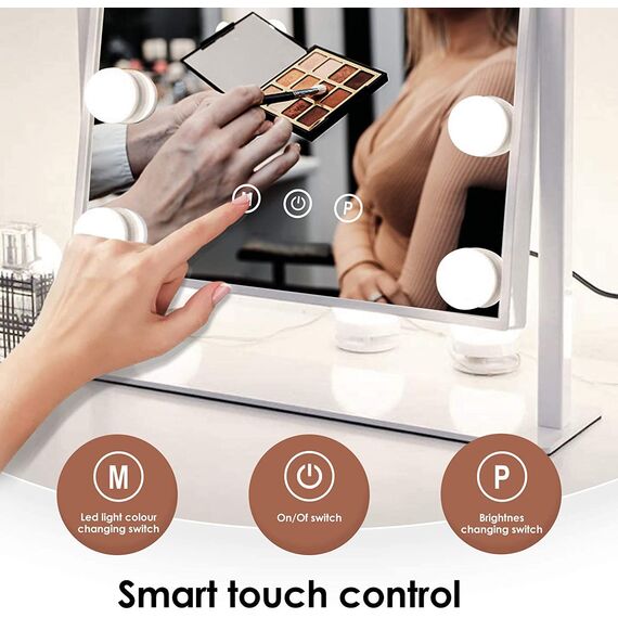 TUREWELL Hollywood Make-up-Spiegel mit Lichtern, großer beleuchteter Kosmetikspiegel mit 3 Farblicht und 12 dimmbaren LED-Leuchtmitteln, Smart-Touch-Control-Bildschirm und 360-Grad-Drehung