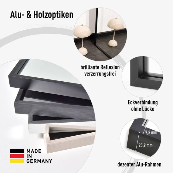 nielsen HOME Wandspiegel, 70 x 170 cm, Aluminium, Schwarz matt, Ganzkörperspiegel für alle Wohnbereiche, Hoch- & Querformat, anpassbare Aufhänger, Alpha