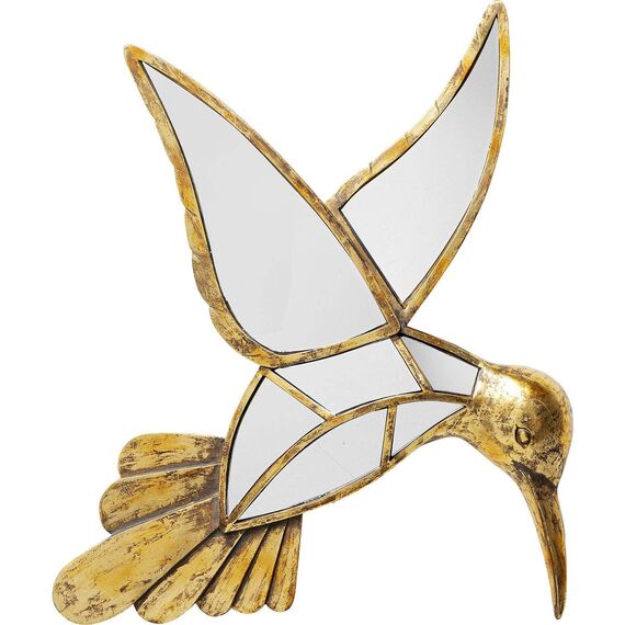 Kare Design Wandobjekt Hummingbird Mirror, Gold, Deko Objekt, Deko Figur, Kulibri Motiv, handgefertigt, Unikat, Vintage Stil, 51x60x5 cm (H/B/T)
