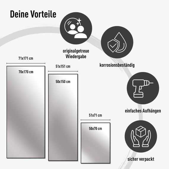 nielsen HOME Wandspiegel, 50 x 150 cm, Aluminium, Schwarz matt, Ganzkörperspiegel für alle Wohnbereiche, Hoch- & Querformat, anpassbare Aufhänger, Alpha