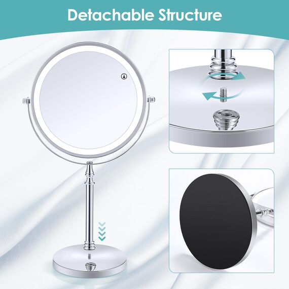 B Beauty Planet Schminkspiegel mit Beleuchtung, 1fach /20fach doppelseitiger Vergrößerungsspiegel,dimmbar, LED Schminkspiegel mit 3 Farb-Beleuchtungsmodi,20CM