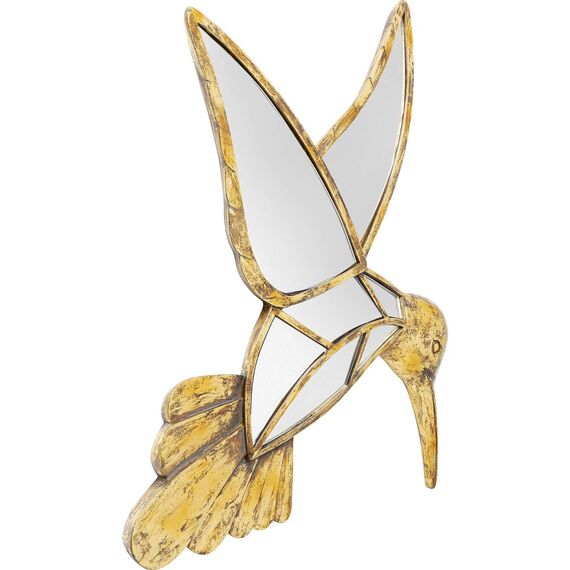 Kare Design Wandobjekt Hummingbird Mirror, Gold, Deko Objekt, Deko Figur, Kulibri Motiv, handgefertigt, Unikat, Vintage Stil, 51x60x5 cm (H/B/T)