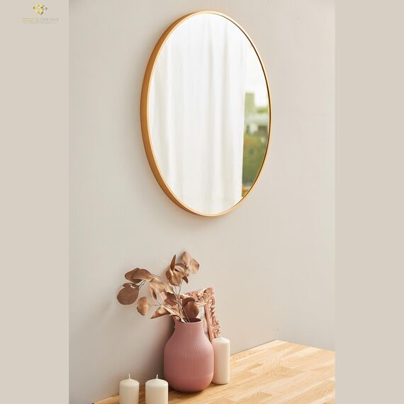 GOLD&CHROME UNIQUE DESIGN Dekorative Wandspiegel Rund ⌀90 cm Aluminiumrahmen - Spiegel Rund Gold mit Teflon beschichtet Spiegeloberfläche - Spiegel Wand Pulverbeschichteter Spiegelrahmen 0,9 cm