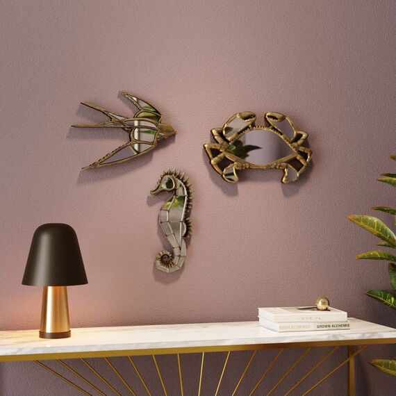 Kare Design Wandobjekt Swallow Mirror, Gold, Wandschmuck, Schwalben Motiv, Vintage, 25x37x3 cm (H/B/T)