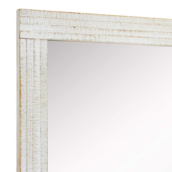 Stonebriar Rustic Rectangular Worn White Wood Frame Hanging Wall Mirror for Vertical or Horizontal Display