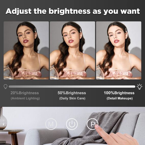 VORREMIRR Schminkspiegel mit Beleuchtung: 15 Birnen 56 * 44cm Hollywood Eitelkeitsspiegel mit Lichtern Spiegel mit Lichtern mit USB-Aufladung und 10x Vergrößerung, Touchscreen 3 Beleuchtungsmodi