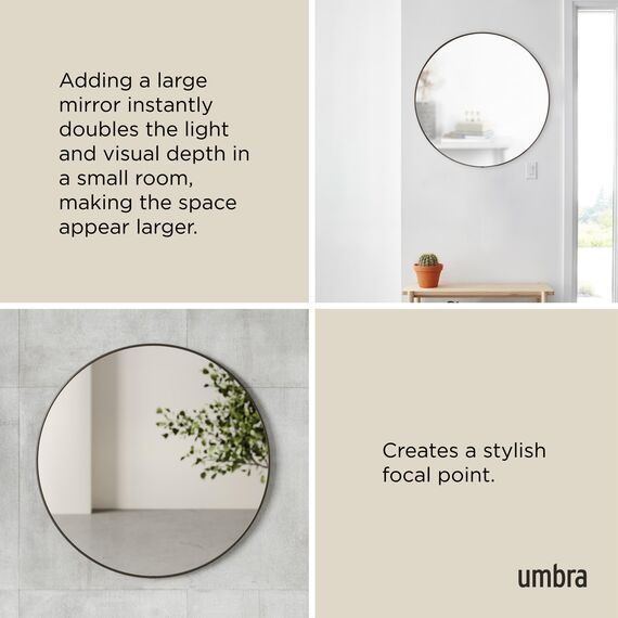Umbra Hubba Wandspiegel - Runder Spiegel und Wanddeko für Diele, Badezimmer, Wohnzimmer und Mehr, 86 cm, Titan