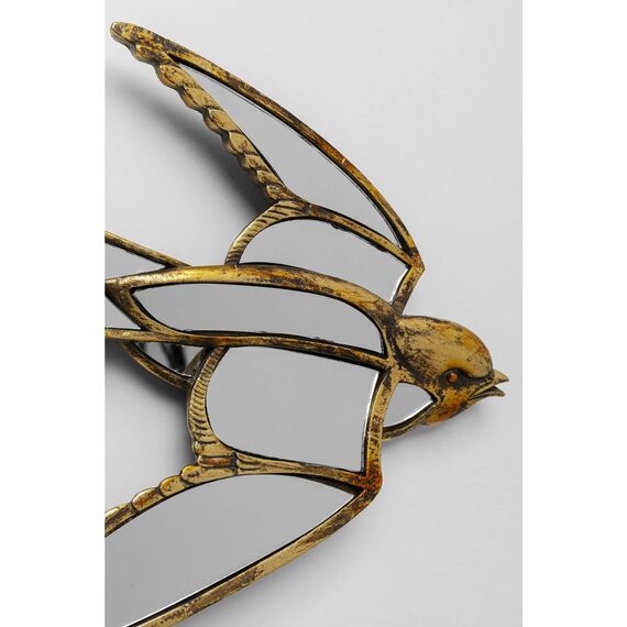 Kare Design Wandobjekt Swallow Mirror, Gold, Wandschmuck, Schwalben Motiv, Vintage, 25x37x3 cm (H/B/T)