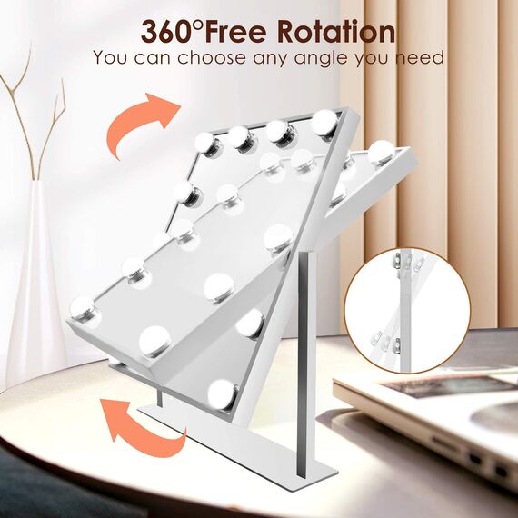 TUREWELL Hollywood Make-up-Spiegel mit Lichtern, großer beleuchteter Kosmetikspiegel mit 3 Farblicht und 12 dimmbaren LED-Leuchtmitteln, Smart-Touch-Control-Bildschirm und 360-Grad-Drehung