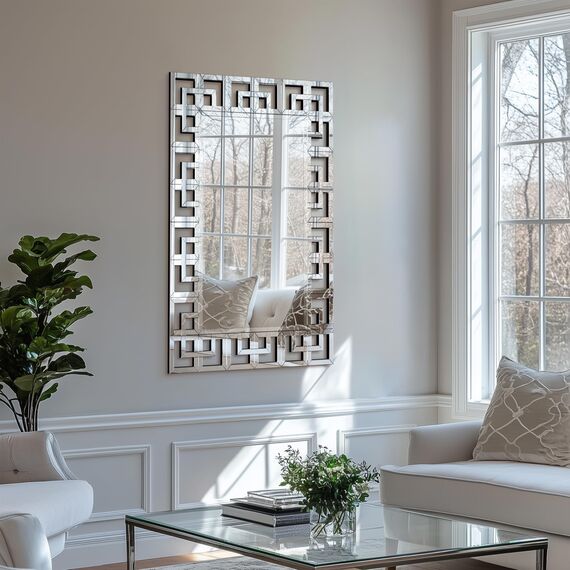 Artloge Dekorative Wandspiegel Spiegel Groß 120×70 cm, Wohnzimmerspiegel Silber Rechteckiger Flurspiegel modern Hochwertiger Dekospiegel Hängespiegel für Badezimmer Wohnzimmer Schlafzimmer