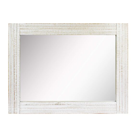 Stonebriar Rustic Rectangular Worn White Wood Frame Hanging Wall Mirror for Vertical or Horizontal Display