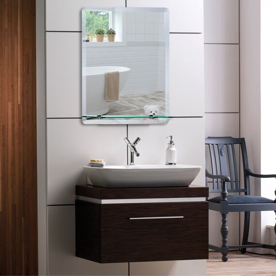 Neue Design Badezimmer-Wandspiegel, modernes, stilvolles Design mit Ablage und abgeschrägter Ebene, 3 Größen: 70 cm x 50 cm, 60 cm x 45 cm, 50 cm x 40 cm, EM1002, glas, silber, 60cm X 45cm