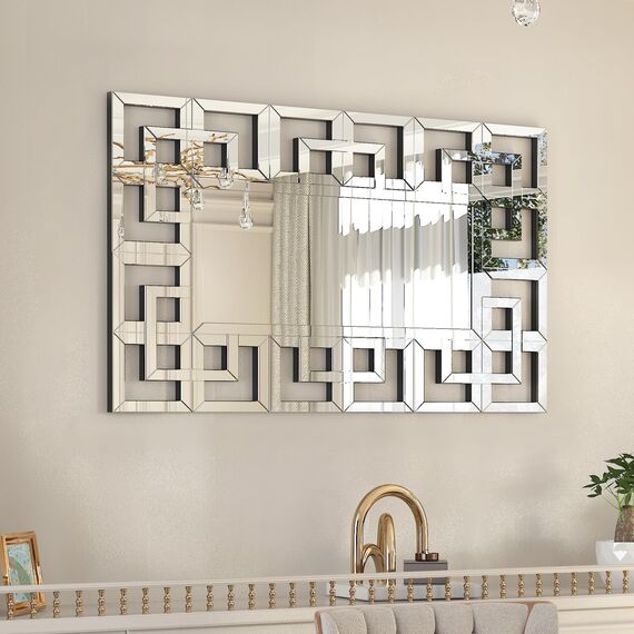 Artloge Dekorative Wandspiegel Aesthetic Flurspiegel 100×70cm, Rechteckiger Spiegel mit Metall Haken, Hochwertiger Badspiegel für Badezimmer Wohnzimmer Schlafzimmer