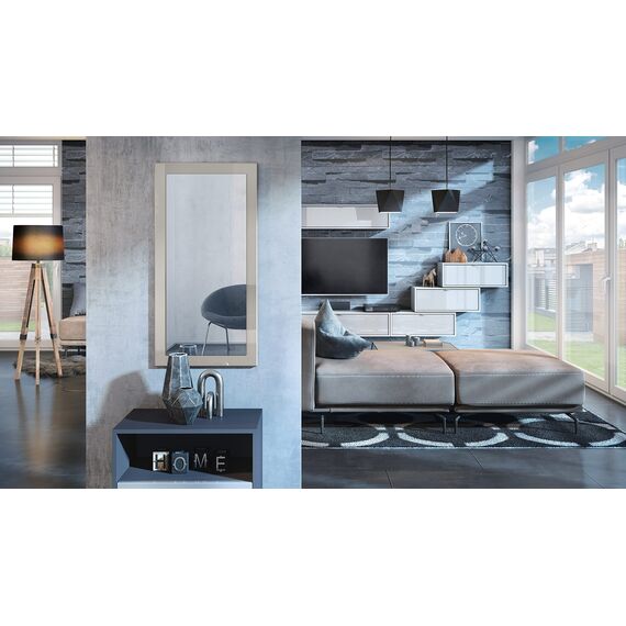 Vladon Spiegel Lima, Made in Germany, Wandspiegel mit Rahmen im modernen Stil, Sandgrau Hochglanz (89 x 45 cm)