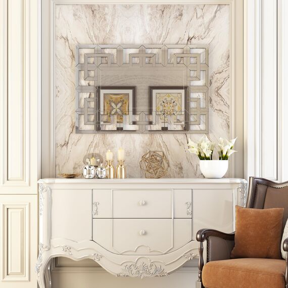 Artloge Dekorative Wandspiegel Aesthetic Flurspiegel 100×70cm, Rechteckiger Spiegel mit Metall Haken, Hochwertiger Badspiegel für Badezimmer Wohnzimmer Schlafzimmer