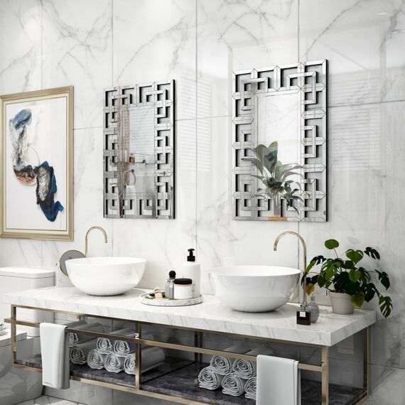 Artloge Dekorative Wandspiegel Aesthetic Flurspiegel 100×70cm, Rechteckiger Spiegel mit Metall Haken, Hochwertiger Badspiegel für Badezimmer Wohnzimmer Schlafzimmer