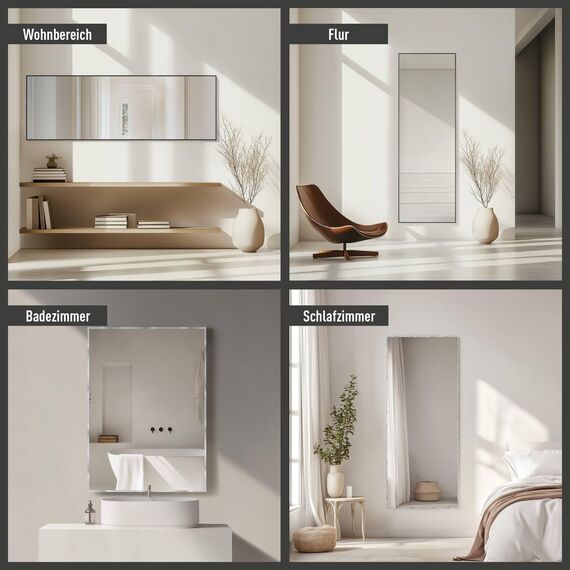 nielsen HOME Wandspiegel, 50 x 150 cm, Aluminium, Schwarz matt, Ganzkörperspiegel für alle Wohnbereiche, Hoch- & Querformat, anpassbare Aufhänger, Alpha