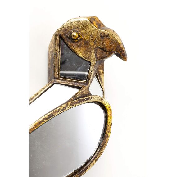 Kare Design Wandschmuck Parrot Mirror, Gold, Wand Deko, Papagei, verspiegeltes Glas, handgefertigt, 43x15x3 cm (H/B/T)