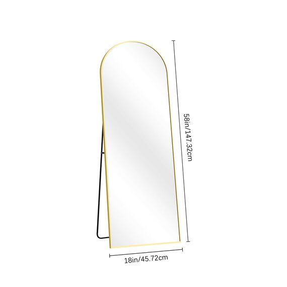 KOCUUY Bogen Standspiegel, 147 x 47 cm Großer Gewölbter Ganzkörperspiegel, Groß Wandspiegel mit Gold Aluminium Rahmen, Hängend, Stehend, Kippbar, für Wohnzimmer, Schlafzimmer und Flure