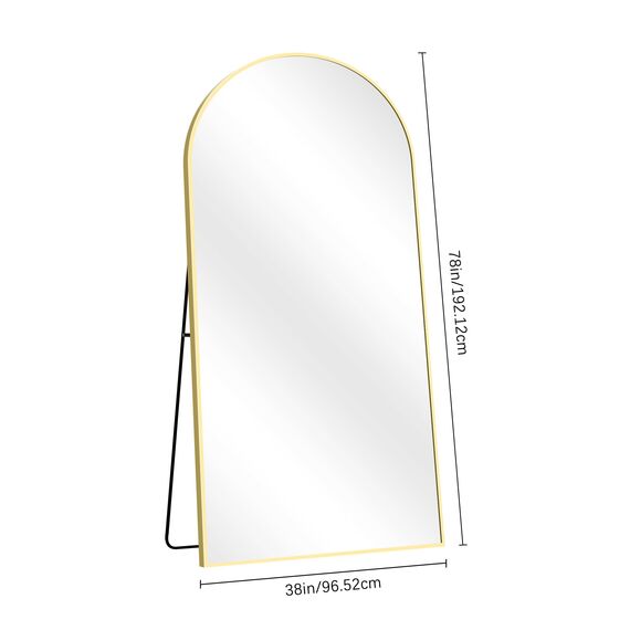KOCUUY Bogen Standspiegel, 196 x 96 cm Großer Gewölbter Ganzkörperspiegel, Groß Wandspiegel mit Gold Aluminium Rahmen, Hängend, Stehend, Kippbar, für Wohnzimmer, Schlafzimmer und Flure